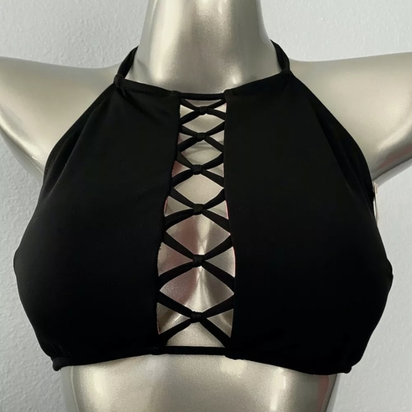 LIKE NEW PINK BLACK BIKINI TOP BY VICTORIA'S SECRET SIZE SMALL LIKE NEW - Picture 2 of 4